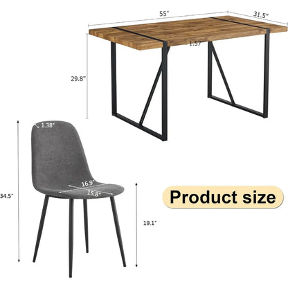 Ensemble de table de salle à manger rustique 5 pièces Table à manger de cuisine rectangulaire en bois de 55 pouces moderne du milieu du siècle avec ensemble de 4 chaises en tissu