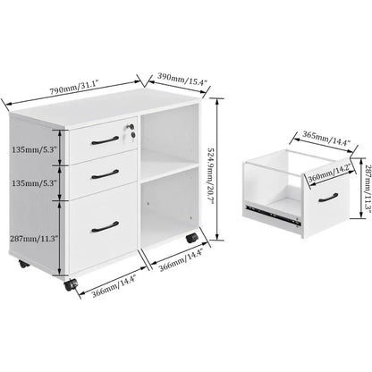 3 Drawer File Cabinets, Mobile Lateral Printer Stand with Open Shelf, Rolling Filing Cabinet with Wheels for Home/Office Storage