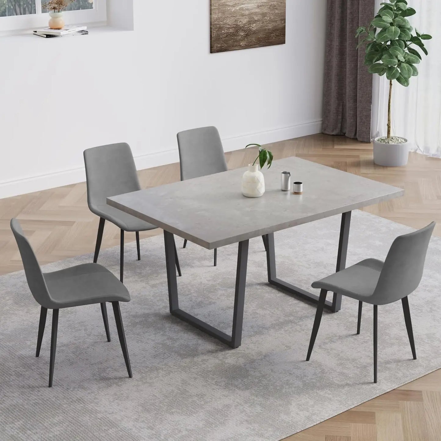 Juego de mesa, mesa de comedor de cocina moderna de 42,9 pulgadas y sillas de comedor de cuero para mesa de comedor de cocina + 4