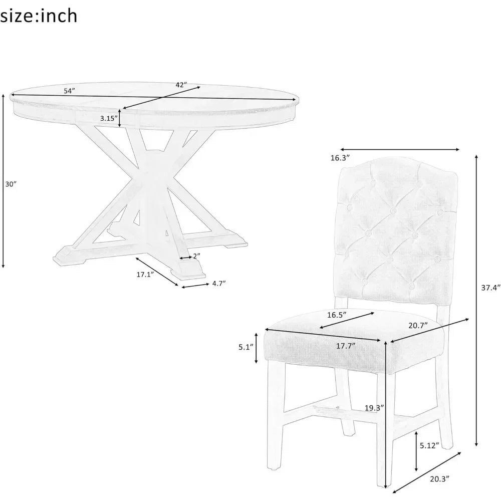 Juegos de comedor, juego de mesa redonda de 5 piezas para 4, mesa extensible con 4 sillas tapizadas para sala, juegos de comedor