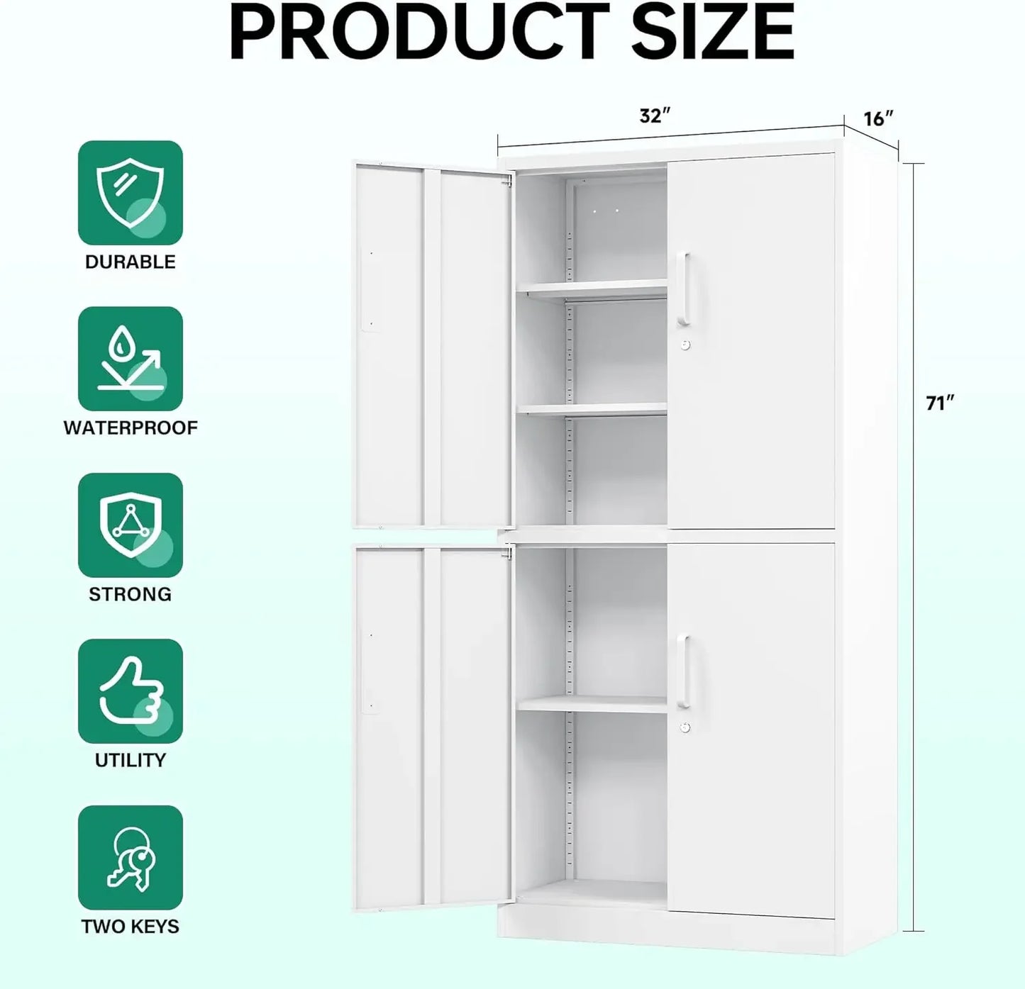 Metal Storage Cabinet with Lock Door, Adjustable Shelf Steel Cabinets for Office, Home,Pantry,Kitchen,Garage Utility Cabinet