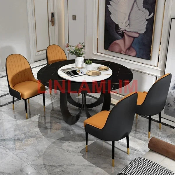 Muebles de comedor Linlamlim, juego de mesa de piedra sinterizada con sillas de cuero y muebles de cocina de diseño de acero inoxidable