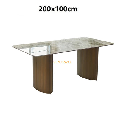 SENTEWO Ensemble de chaises de table à manger de cuisine en dalle de roche de luxe en acier inoxydable avec base en bronze et faux marbre