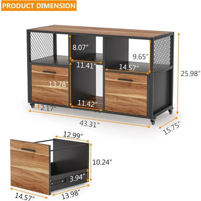 2 Drawer File Cabinets, Mobile Lateral Filing Cabinet for Letter/ A4 Size, Printer Stand with Open Storage Shelves and Drawer