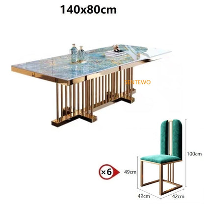 SENTEWO Ensemble de table à manger de luxe en dalle de roche italienne avec 4 chaises, table à manger à cadre doré avec chaise, meubles de cuisine, livraison gratuite