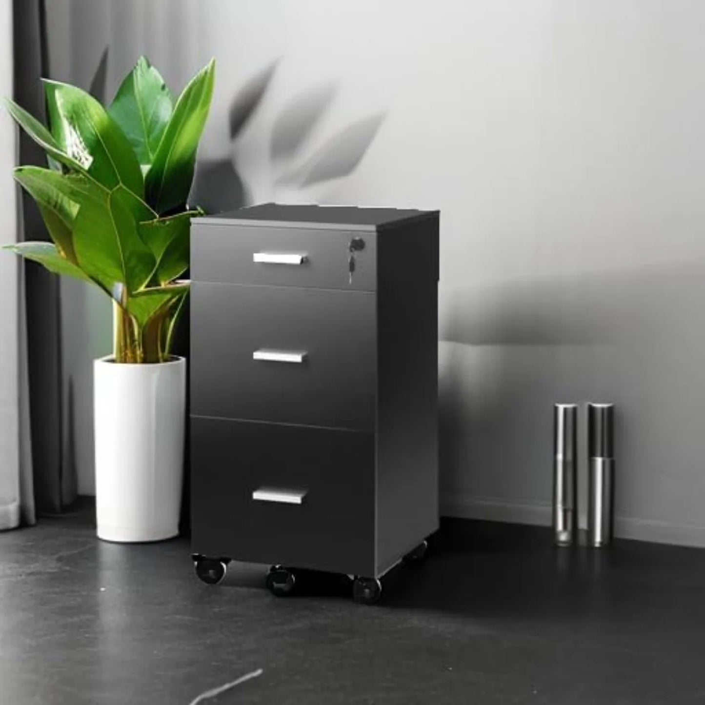 3 drawer rolling file cabinet with lock, wooden file cabinet suitable for letter/A4 size home office