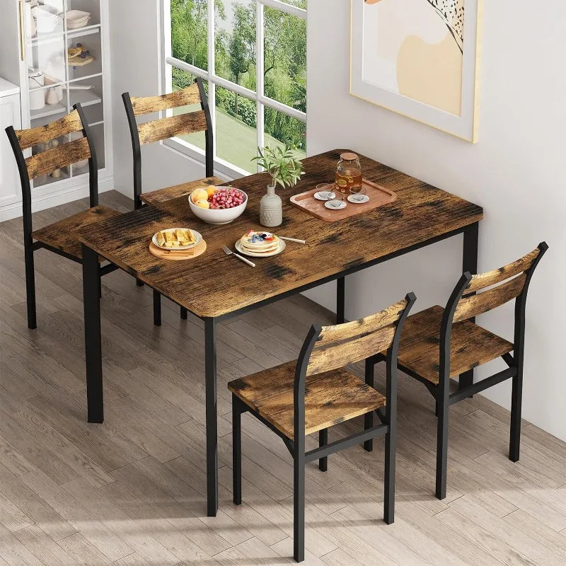 Juego de mesa de comedor para 4 sillas de cocina de madera Juego de 4, mesa de comedor y sillas clásicas, juego de comedor de 5 piezas