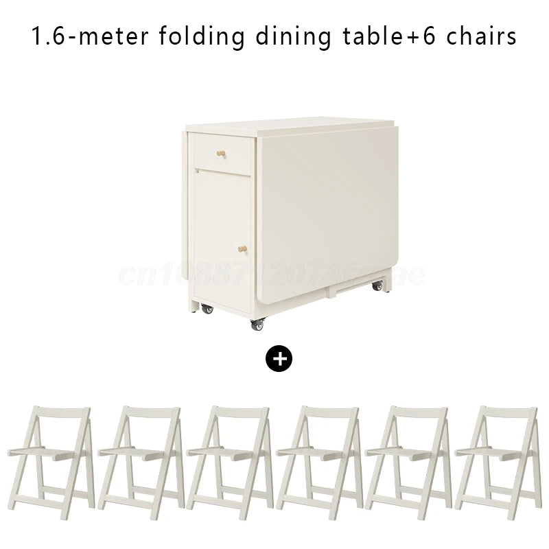 Folding Dining Table Table Multifunctional Space Saving Tables With Storage Racks Extension Dinner Table With 0/2/4/6 Chairs