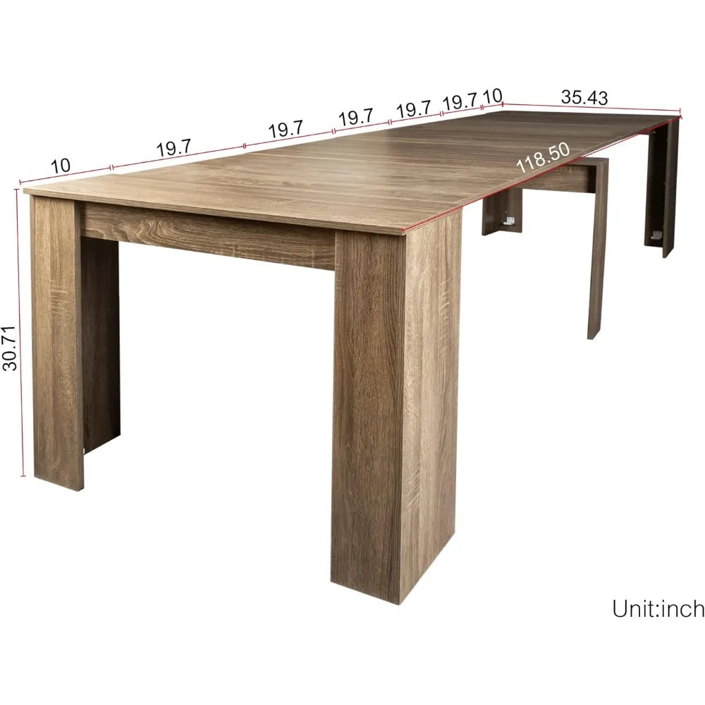 20"-118" Extendable Dining Table for 2-12 People, Modern Transformer Table, Space-Saving Extra Long Folding Dining Table