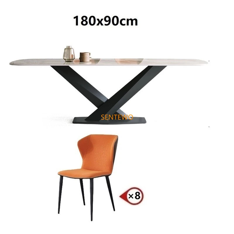 SENTEWO Table à manger de cuisine en marbre italien avec 6 chaises, cadre en acier au carbone, ensemble de tables à manger et de chaises Mesa Com 4 Cadeiras