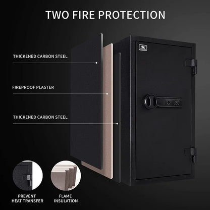 3.47 cubic feet fireproof file box, fingerprint file box, large steel money safe, digital lock for home and office use, black