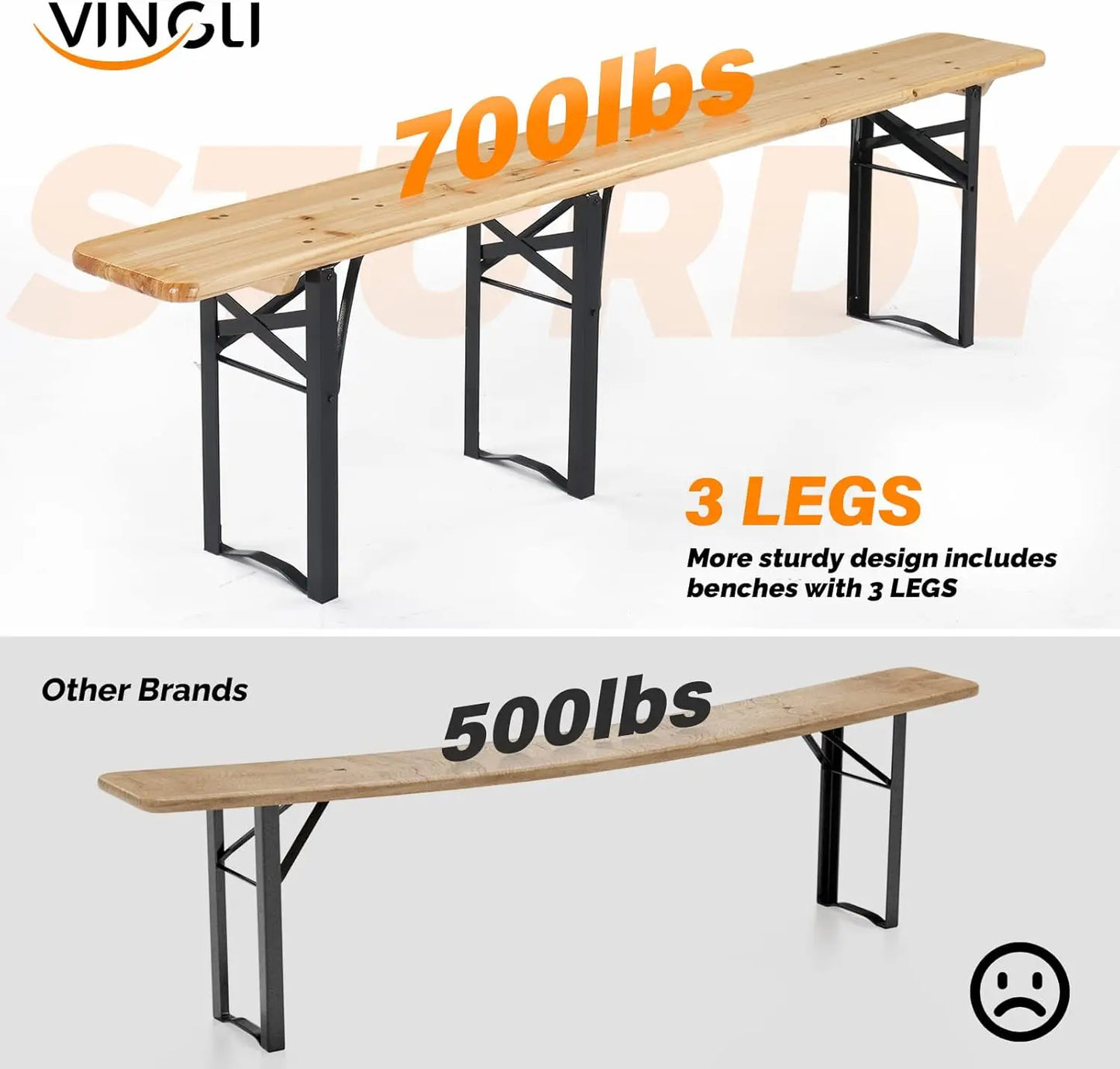 Folding Picnic Tables with Benches Set, Weather-Resistant Wooden Beer Garden Table Bench