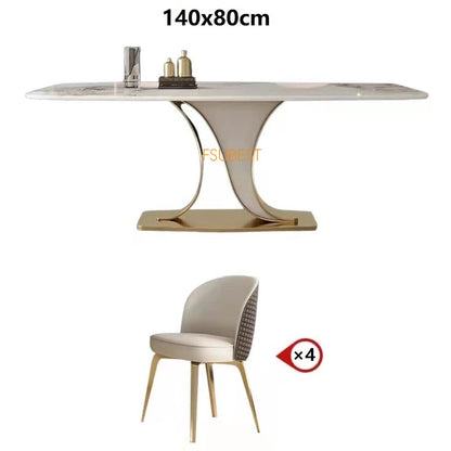 Ensemble de table à manger avec cadre turc et plateau en marbre blanc, table et chaise de salle à manger moderne en acier inoxydable doré pour 6/8 places