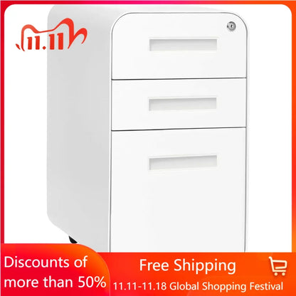 3-Drawer Mobile File Cabinet with Lock - Under Desk Metal Filing Cabinet, Legal/Letter File Folders,Pre-Assembled, White