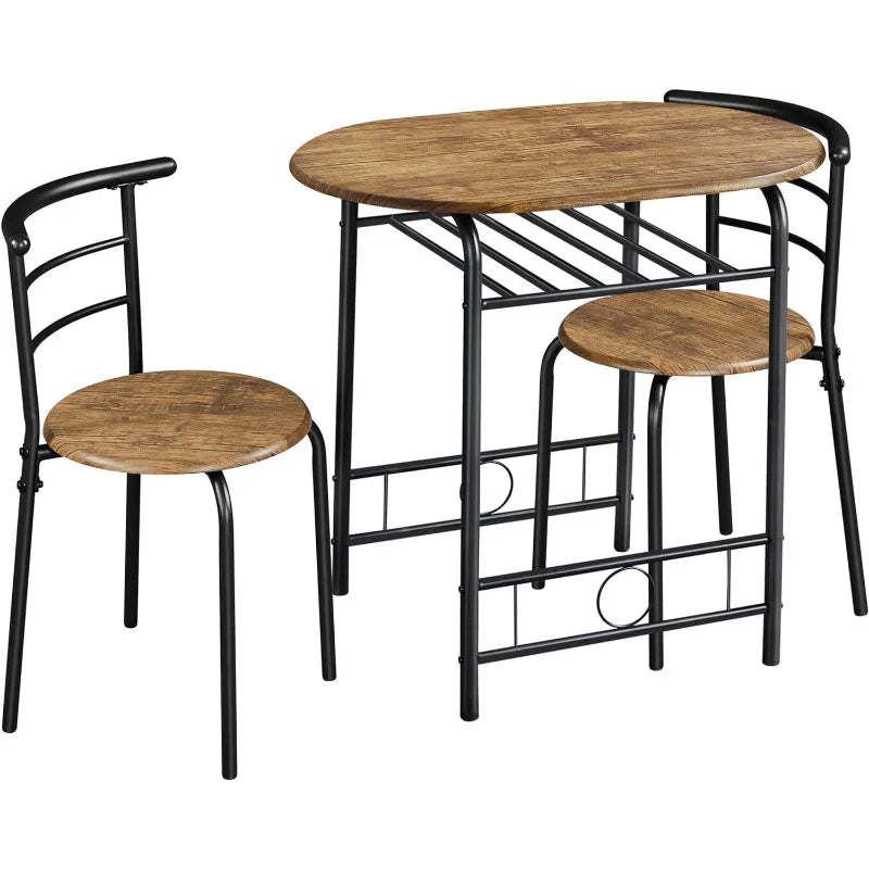 3-Piece Dining Table Set, Small Kitchen Breakfast Bistro Table Set for 2,  with Metal Frame and Storage Rack for Small Space