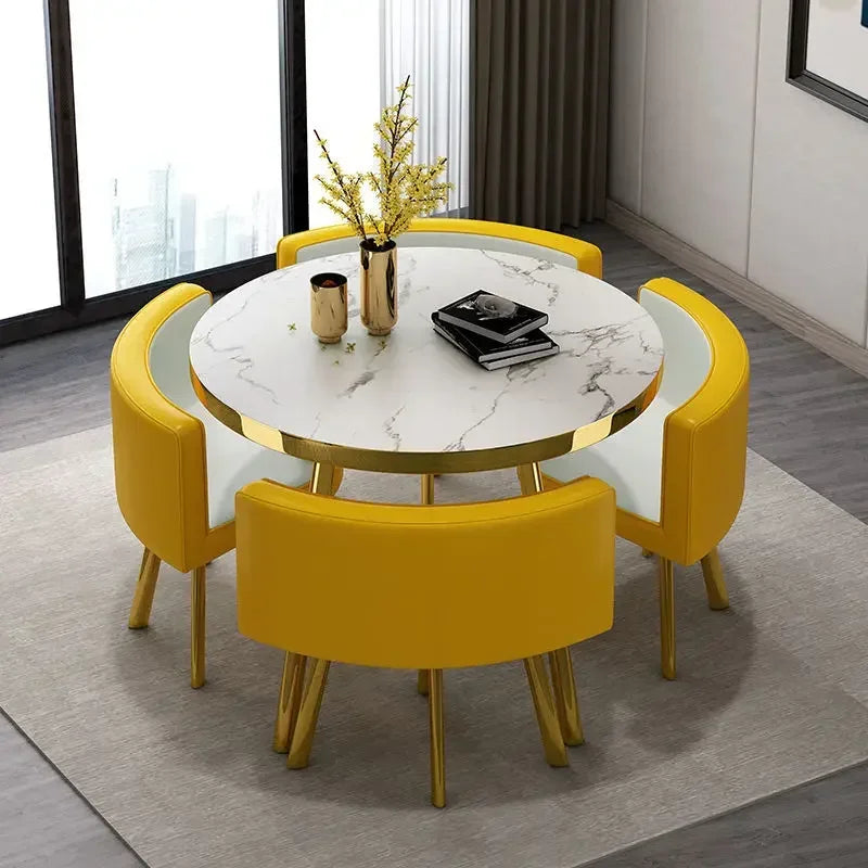 Marble Round 80cm Dining Tables Set 4 Chairs Modern Center Wood Table Luxury White Muebles Para El Hogar Apartment Furniture