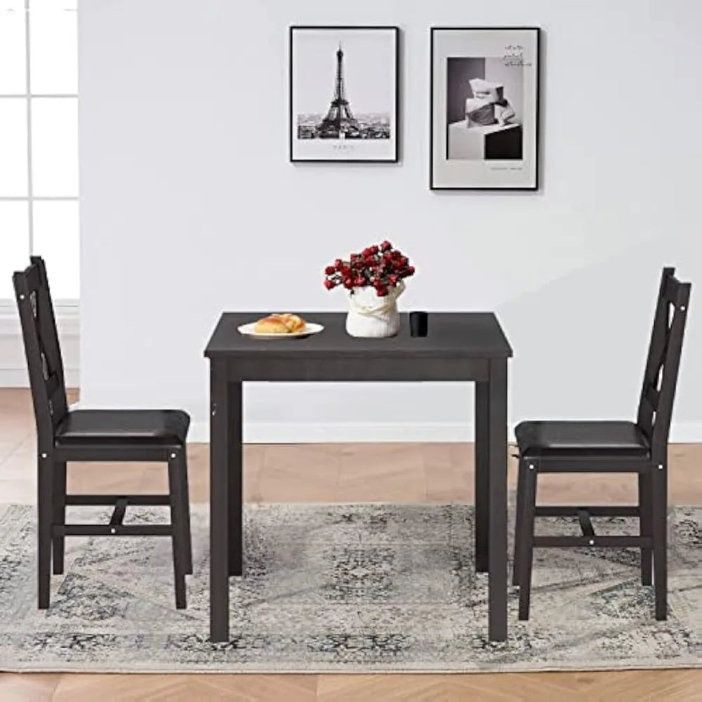 3 Piece Dining Table Set Sturdy Wooden Square Table and Chair Breakfast Table Set for 2 Person, Small Dining Room