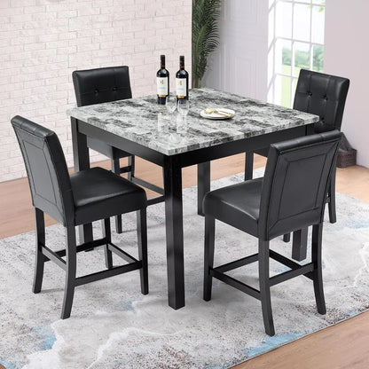 Juegos de comedor, juego de mesa de comedor de madera de 42" de altura con 4 sillas, juego de mesa de comedor Nordic Square de 5 piezas, color negro