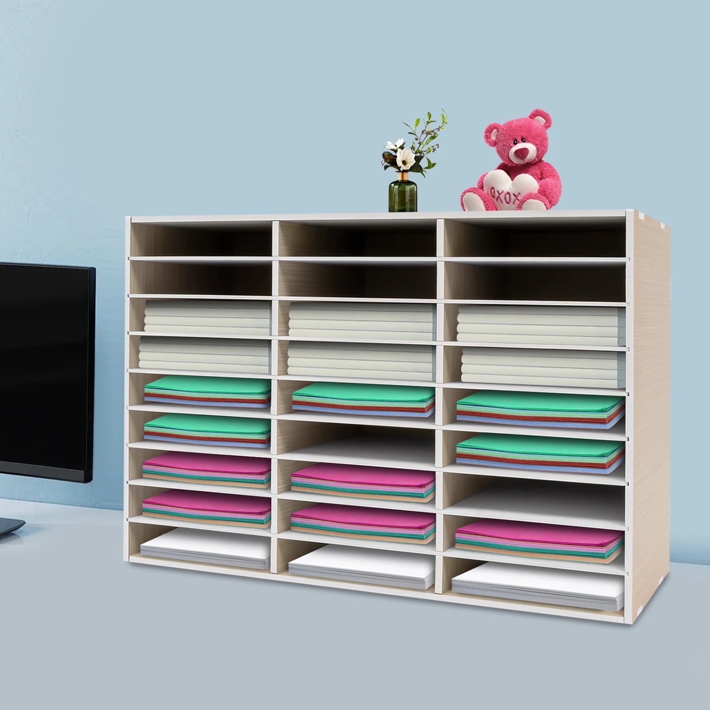 27 Slot File Classification Cabinet, Desktop Literature Organizer,  Adjustable File Sorter,  Mail Center Magazine Holder