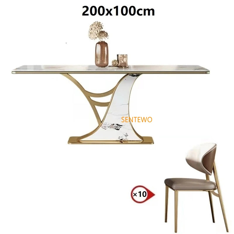 SENTEWO Envío gratuito Juego de mesa de comedor italiano de 6 sillas Marco dorado Juego de mesa de comedor de diseño moderno Muebles para apartamentos