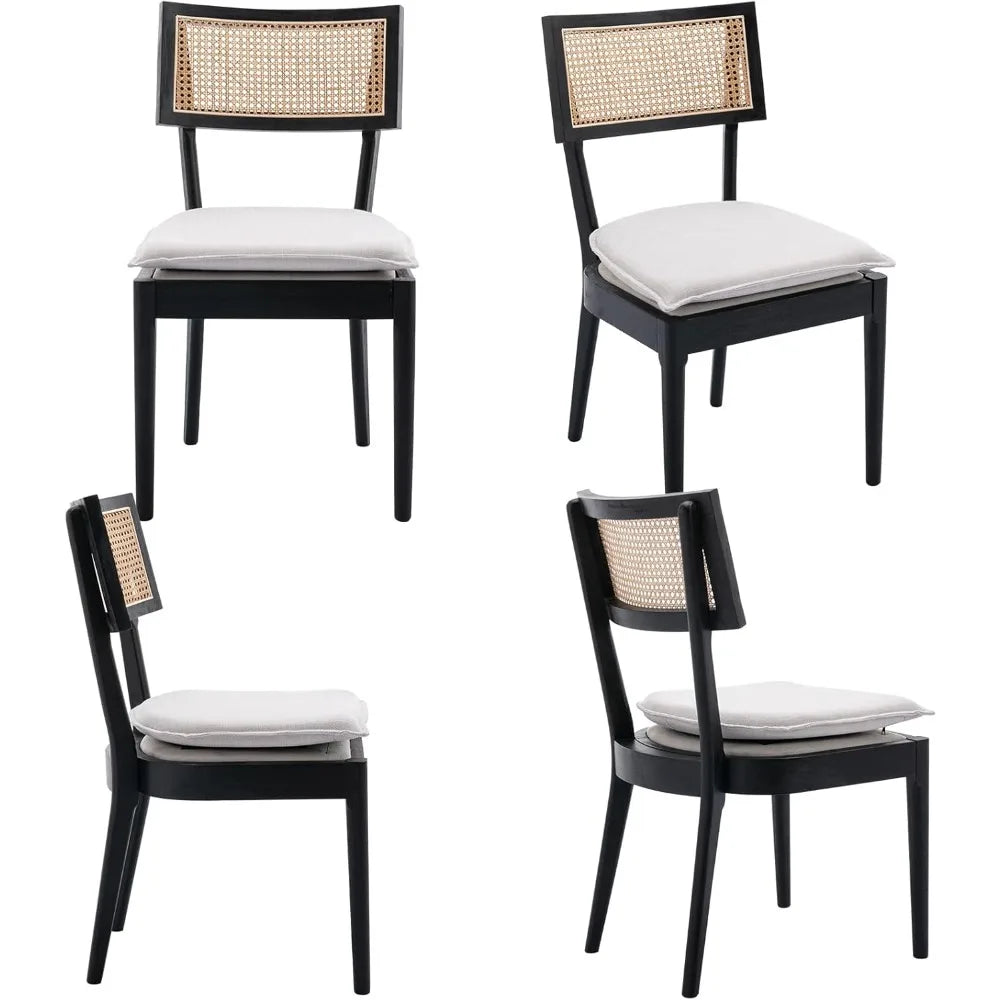 Rattan Dining Chairs Set of 6, Farmhouse Dining Room Chairs with Cane Back French Country Accent Chair Upholstered Wood Chairs