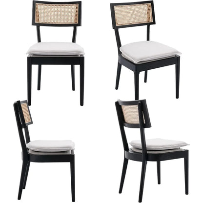 Rattan Dining Chairs Set of 6, Farmhouse Dining Room Chairs with Cane Back French Country Accent Chair Upholstered Wood Chairs