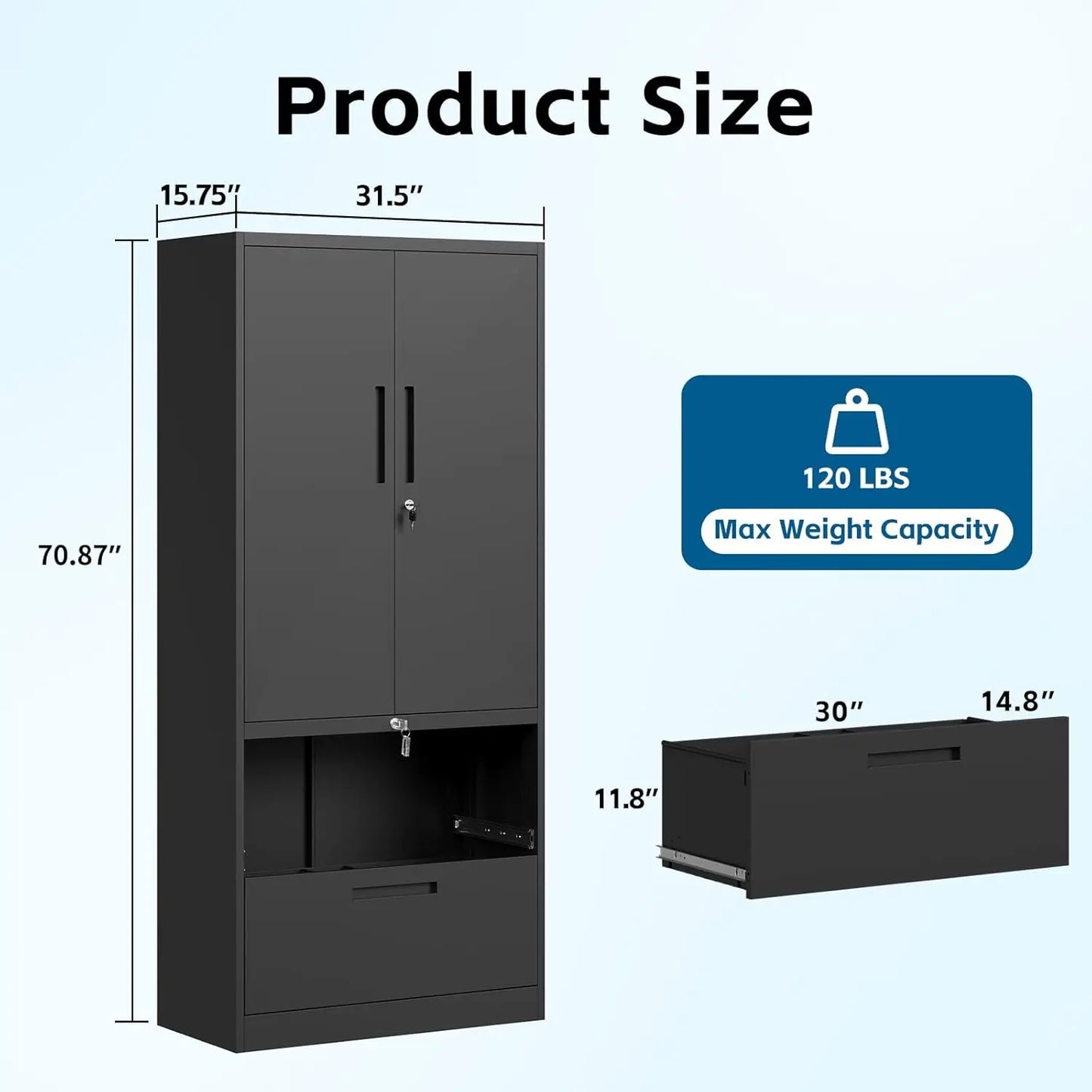 2-Drawer Metal File Cabinet, Lateral Vertical Filing Cabinets for Home Office, Locking File Cabinet with Storage Shelves, Legal/