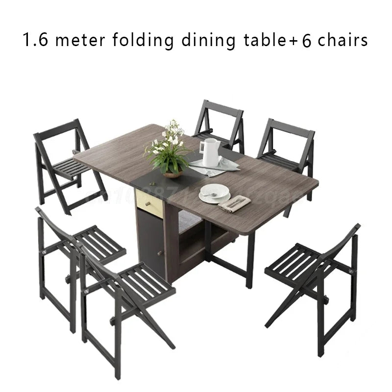 Folding Dining Table Home Ultra-thin Multi-functional Combination Dining Table Multi-person Table With Folding Chairs 0/2/4/6