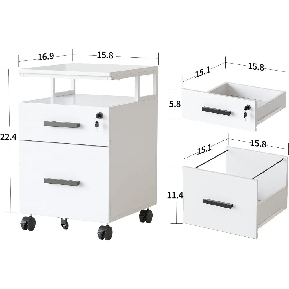 Archivador FEZIBO de 2 cajones con cerradura para oficina en casa, archivador con ruedas, archivador debajo del escritorio para oficina en casa para A4