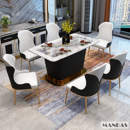 MANBAS Eleve su comedor con un juego de mesa de mármol con 6 sillas de cuero y muebles de cocina de diseño en acero inoxidable