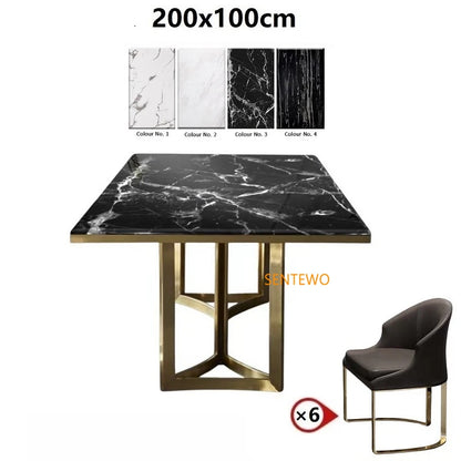 SENTEWO Ensemble de table à manger de luxe nordique en marbre avec 4 chaises, base en acier inoxydable plaqué or, tables de cuisine, chaise, livraison gratuite