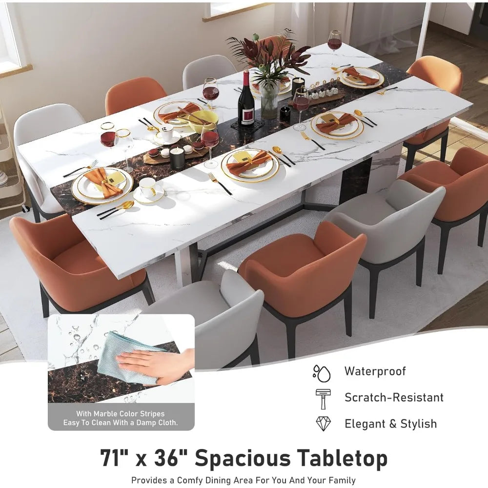 Mesa de comedor de 71 pulgadas con capacidad para 8 personas, tablero de madera resistente al agua, patas ajustables, juego de mesa de comedor familiar