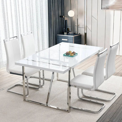 Ensemble de table à manger pour 4 personnes, table de cuisine rectangulaire en MDF blanc et chaises de salle à manger en cuir, ensemble de 4, ensemble de table à manger 5 pièces