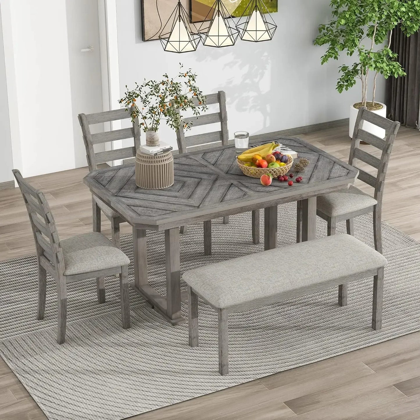 Ensemble de table à manger, ensembles de tables pour 6 personnes, plateau de table rectangulaire avec chaises et banc rembourrés, ensembles de tables de cuisine