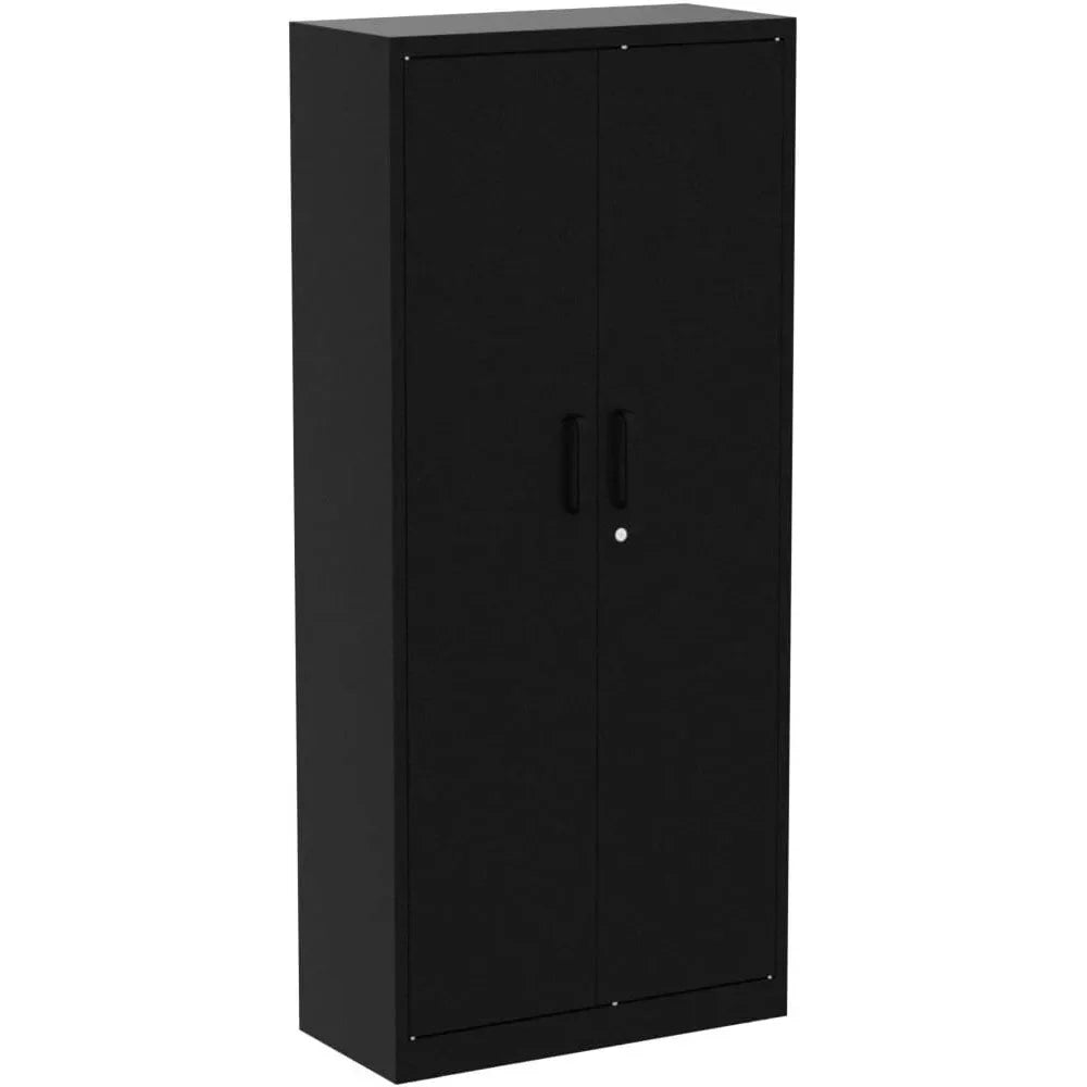 Gabinete de almacenamiento de garaje de metal con 2 puertas y 5 estantes ajustables - Archivador de acero con cerradura de 71", gabinetes de herramientas con cerradura