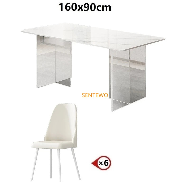 SENTEWO Livraison gratuite Table à manger de cuisine en dalle de roche moderne avec chaise Ensemble de table à manger à base en acrylique transparent Esstische