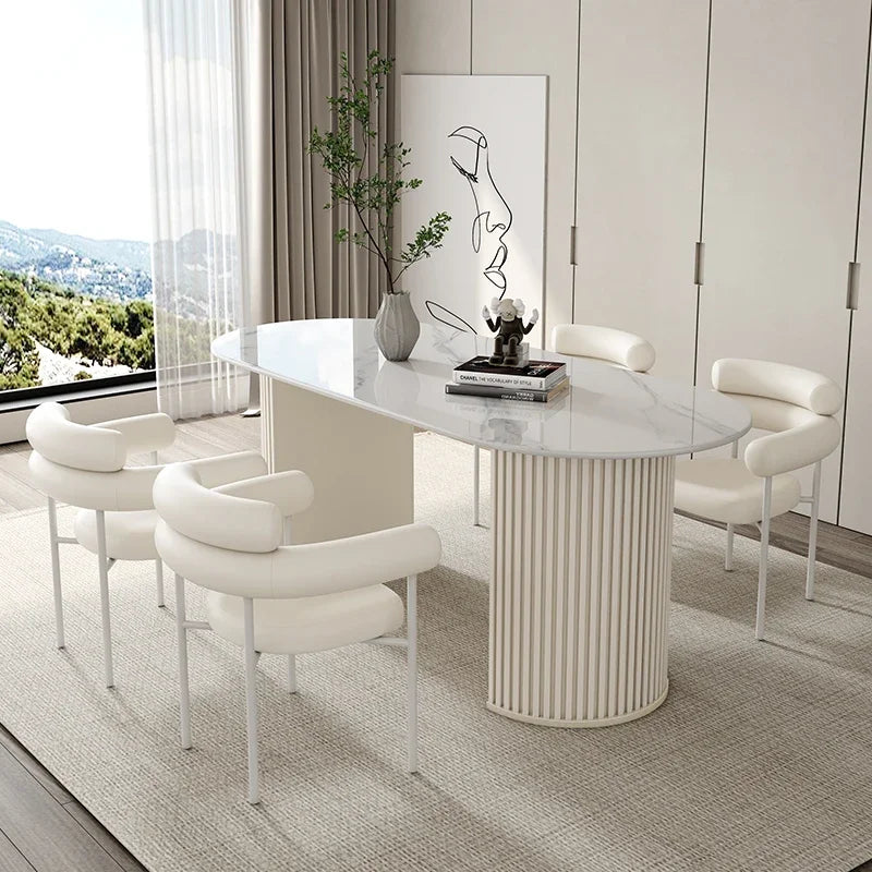 Juegos de comedor de color blanco y crema, mesa de comedor Wind Rock, silla, restaurante minimalista moderno, mesa rectangular, muebles para el hogar Jantar