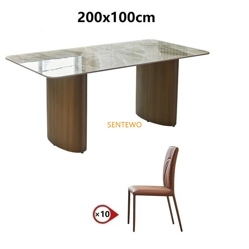 SENTEWO Ensemble de chaises de table à manger de cuisine en dalle de roche de luxe en acier inoxydable avec base en bronze et faux marbre