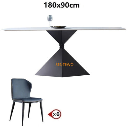 Mesa de comedor y sillas de comedor de mármol italiano SENTEWO, base de acero al carbono, mesas negras, muebles de cocina, restaurante, mármol