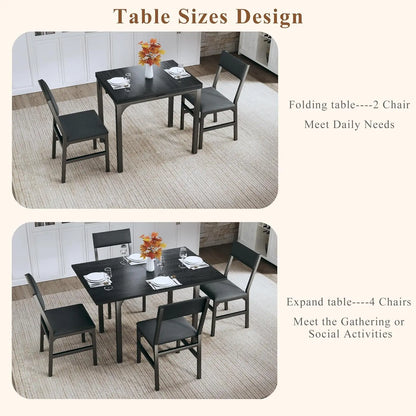 Ensemble de table à manger pour 4 personnes, ensemble de 4 chaises de coussin de table de cuisine extensible, table à manger rectangulaire avec cadre en métal