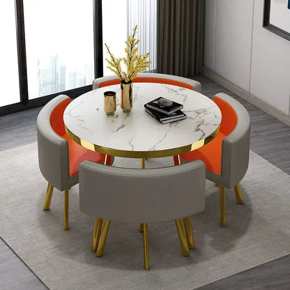 Marble Round 80cm Dining Tables Set 4 Chairs Modern Center Wood Table Luxury White Muebles Para El Hogar Apartment Furniture