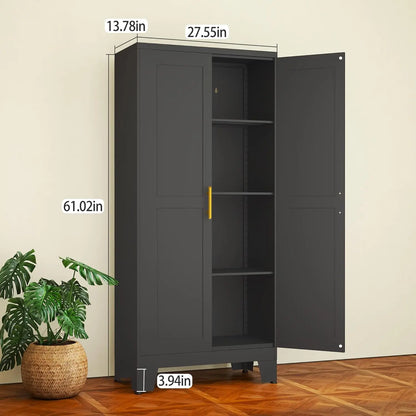 Armoire de rangement en métal, classeur en acier de 61 po pour bureau à domicile, armoire de rangement pour garde-manger de cuisine avec portes et 3 tiroirs réglables