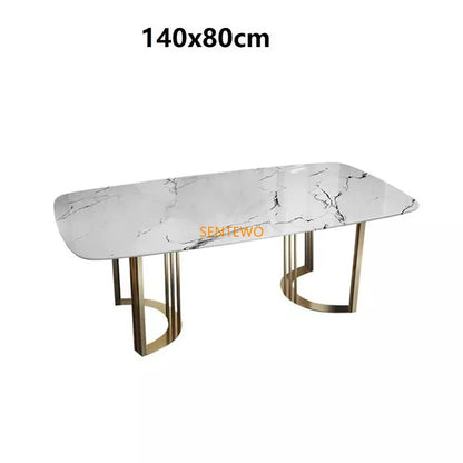 SENTEWO Ensemble de table à manger de luxe en marbre italien 6 chaises en acier inoxydable avec base plaquée or Meubles de maison Mesa Com 4 Cadeiras