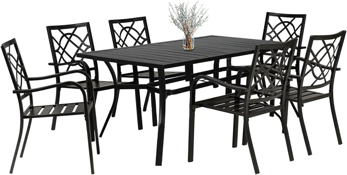 Ensemble de meubles de salle à manger pour patio avec chaises et table en fer forgé pour extérieur - Chaises en métal empilables, table de bistrot à lattes en acier pour jardin