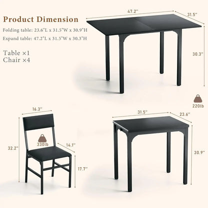 Ensemble de table à manger pour 4 personnes, ensemble de 4 chaises de coussin de table de cuisine extensible, table à manger rectangulaire avec cadre en métal