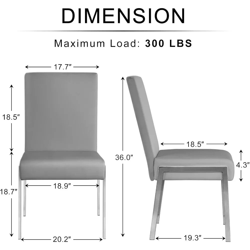 Juego de 4 sillas de comedor modernas de piel sintética, sillas decorativas grises sin brazos con patas de metal cromado para cocina