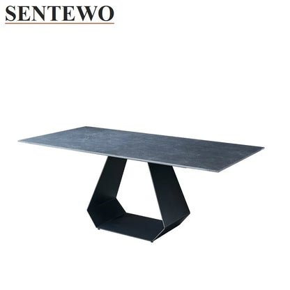 SENTEWO Table à manger en dalle de roche italienne avec chaises de salle à manger, base en acier au carbone, table en faux marbre, meubles de maison, assiettes de luxe