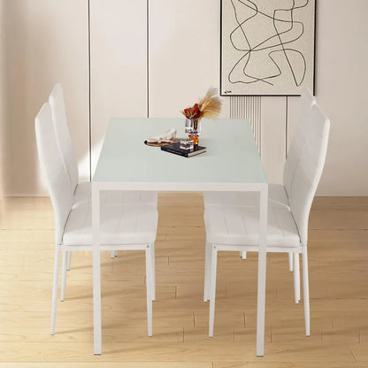 Juego de Mesa de Comedor Cristal para Espacios Pequeños Mesa de Cocina y Sillas para 4 Muebles para el Hogar Rectangular Moderna, Cristal Blanco