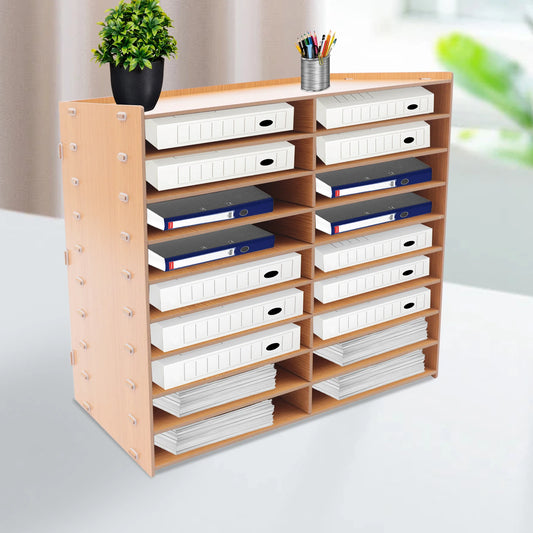 Wood Office File Literature Organizer on Desk Floor Large Classroom Mailbox Center Keeper for Document Book Magazine Storage