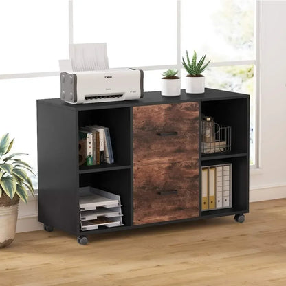 2 Drawer File Cabinet, Large Mobile Lateral Filing Cabinet for Letter Size,Printer Stand with Storage Shelves and Rolling Wheels